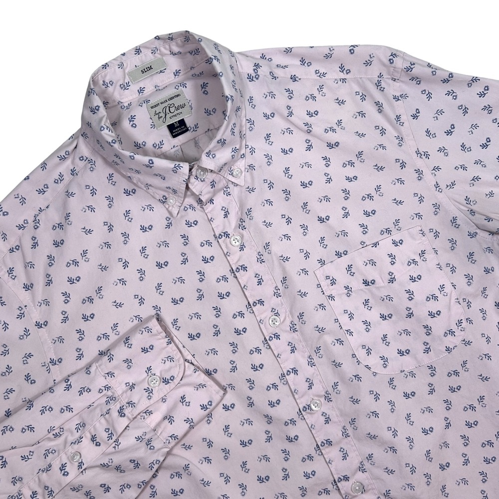 J. Crew Slim Stretch Secret Wash Shirt Floral Print Button‎ Down Mens M Pink
